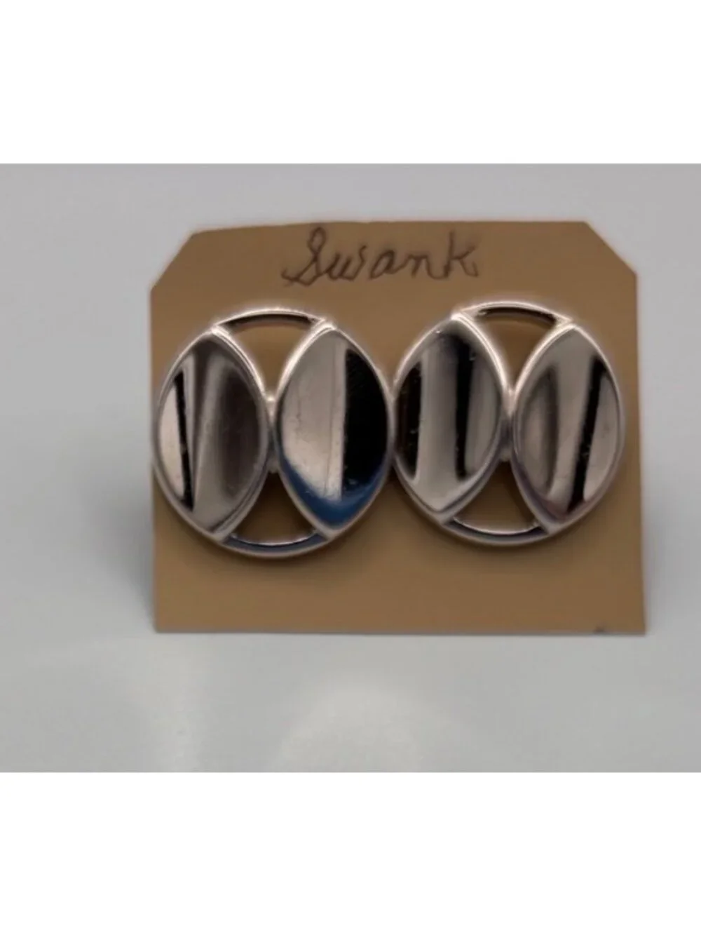 Vintage Swank Silver-Tone Oval Cufflinks Geometric Design For Men